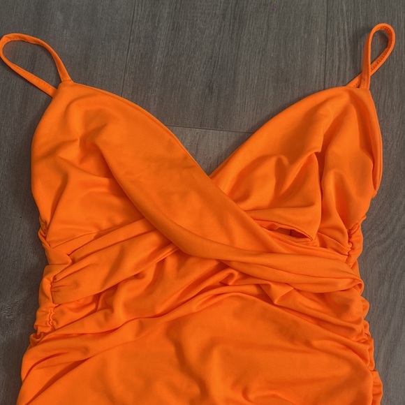 Women's Neon Orange Mini Dress - Picture 2 of 9